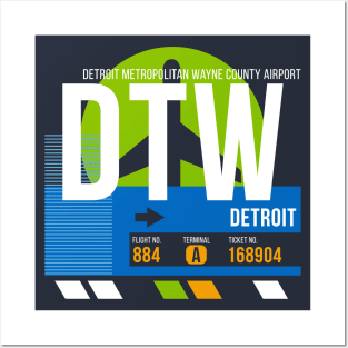 Detroit (DTW) Airport // Retro Sunset Baggage Tag Posters and Art